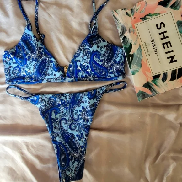 Shein 2 Piece Spaghetti Strap Bikini Swimsuit, Blue, Size Small - Picture 1 of 3